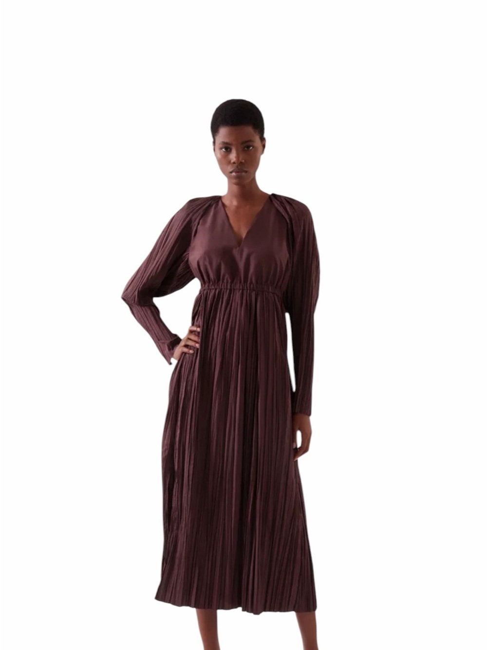 COS Long Sleeve Pleated Maxi Dress Size 2